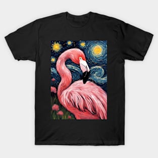 Adorable Flamingo Animal Painting in a Van Gogh Starry Night Art Style T-Shirt